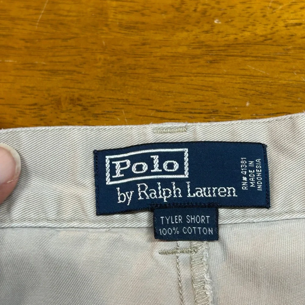 Polo Ralph Lauren Tyler Short Mens 38 Khaki Tan Pleated Chino Cotton 9in Inseam